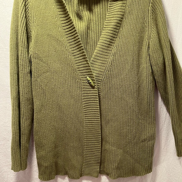 Olive Green, Ribbed Texture, One Button Cardigan by Avenue in 26/28 - Picture 4 of 14